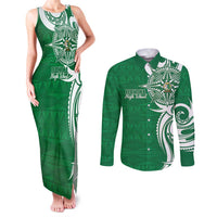 Personalised Liahona - Saineha High School Couples Matching Tank Maxi Dress and Long Sleeve Button Shirt Tongan Ngatu Pattern - Polynesian Pride