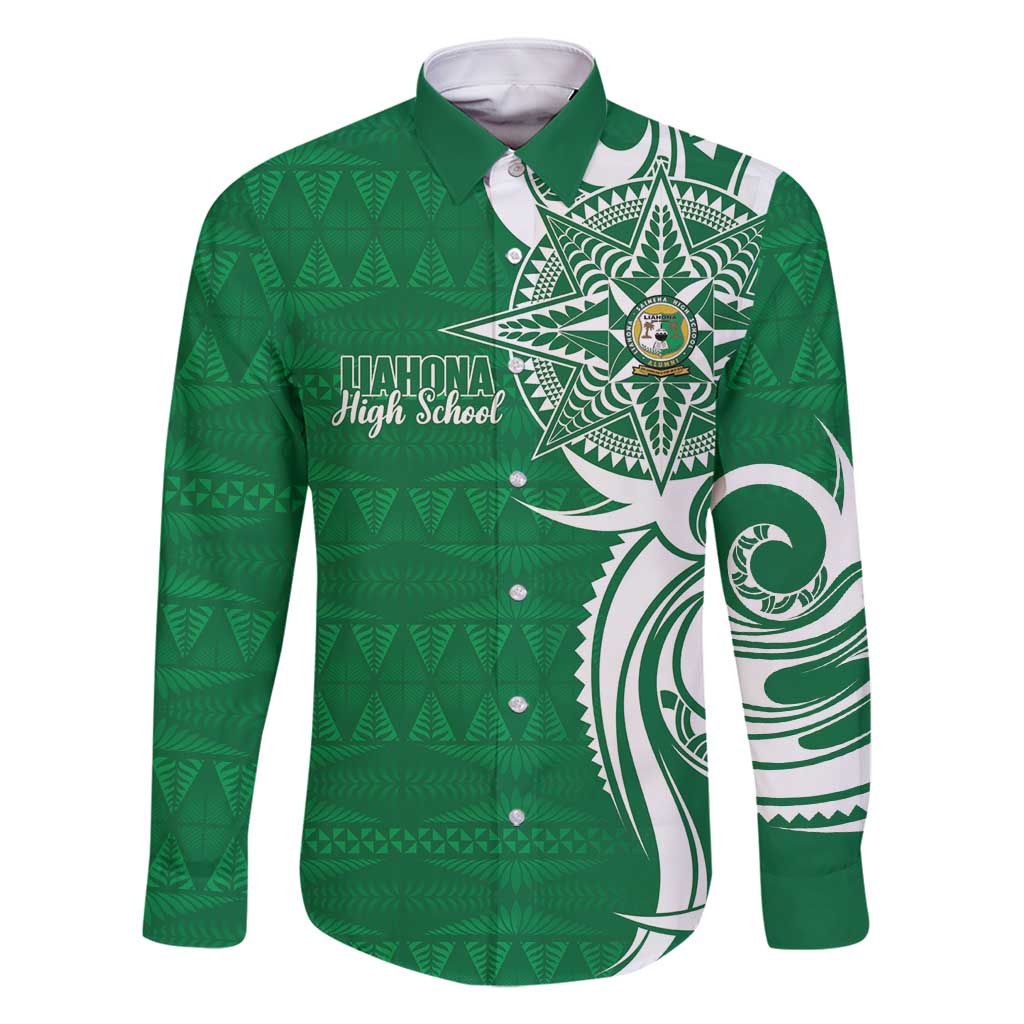 Personalised Liahona - Saineha High School Family Matching Long Sleeve Bodycon Dress and Hawaiian Shirt Tongan Ngatu Pattern - Polynesian Pride