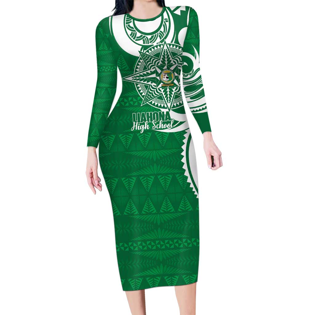 Personalised Liahona - Saineha High School Family Matching Long Sleeve Bodycon Dress and Hawaiian Shirt Tongan Ngatu Pattern - Polynesian Pride