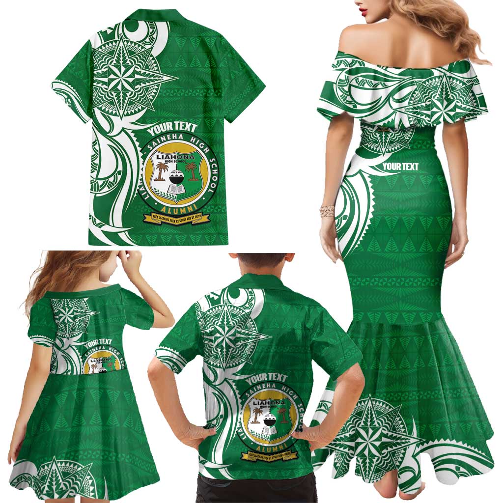 Personalised Liahona - Saineha High School Family Matching Mermaid Dress and Hawaiian Shirt Tongan Ngatu Pattern - Polynesian Pride