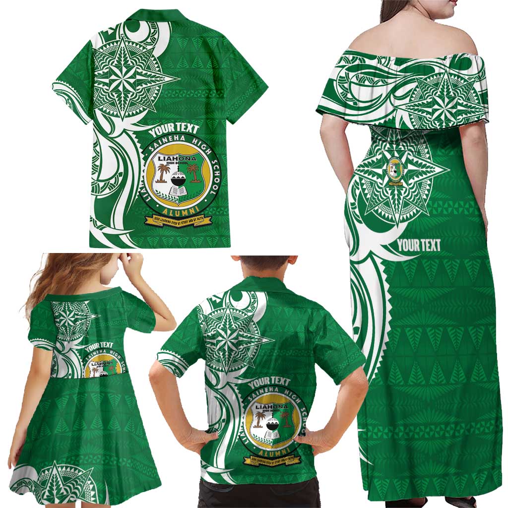 Personalised Liahona - Saineha High School Family Matching Off Shoulder Maxi Dress and Hawaiian Shirt Tongan Ngatu Pattern - Polynesian Pride
