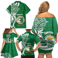 Personalised Liahona - Saineha High School Family Matching Off Shoulder Short Dress and Hawaiian Shirt Tongan Ngatu Pattern - Polynesian Pride