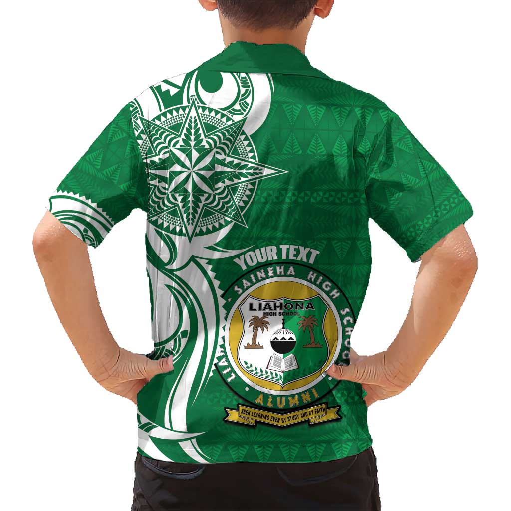 Personalised Liahona - Saineha High School Family Matching Short Sleeve Bodycon Dress and Hawaiian Shirt Tongan Ngatu Pattern - Polynesian Pride