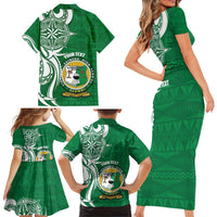 Personalised Liahona - Saineha High School Family Matching Short Sleeve Bodycon Dress and Hawaiian Shirt Tongan Ngatu Pattern - Polynesian Pride