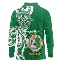 Personalised Liahona - Saineha High School Long Sleeve Polo Shirt Tongan Ngatu Pattern - Polynesian Pride