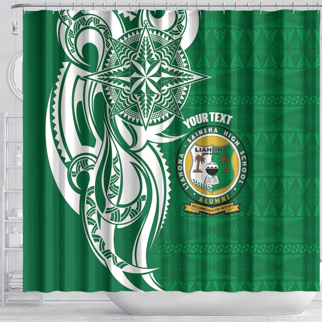 Personalised Liahona - Saineha High School Shower Curtain Tongan Ngatu Pattern - Polynesian Pride