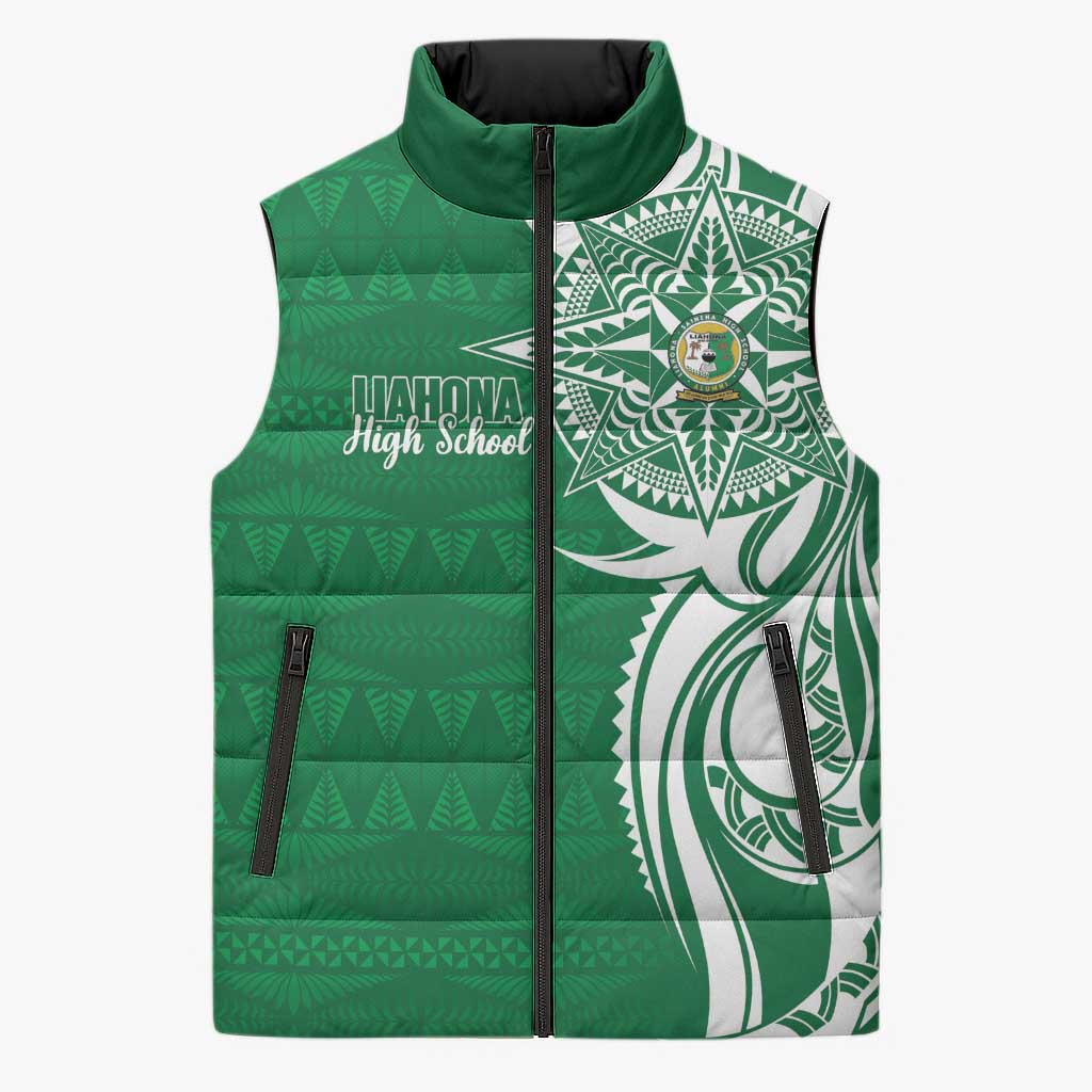 Personalised Liahona - Saineha High School Sleeveless Puffer Jacket Tongan Ngatu Pattern - Polynesian Pride