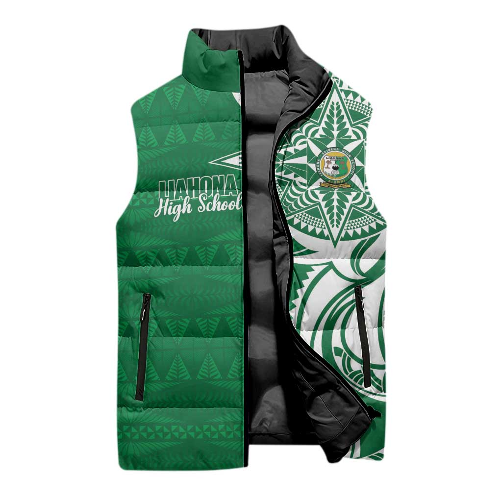 Personalised Liahona - Saineha High School Sleeveless Puffer Jacket Tongan Ngatu Pattern - Polynesian Pride