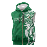 Personalised Liahona - Saineha High School Sleeveless Zip Hoodie Tongan Ngatu Pattern - Polynesian Pride