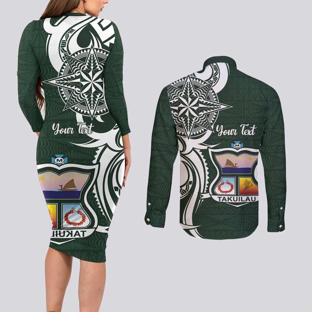 Personalised Tonga Takuilau College Couples Matching Long Sleeve Bodycon Dress and Long Sleeve Button Shirt Est 1975 Tongan Ngatu Pattern - Polynesian Pride