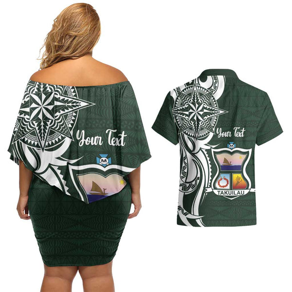 Custom Tonga Rugby Couples Matching Off Shoulder Maxi Dress and Hawaiian Shirt Tongan Ngatu Pattern Black Version LT01 main image 1