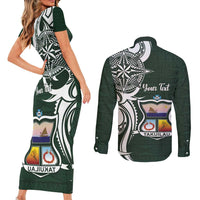 Personalised Tonga Takuilau College Couples Matching Short Sleeve Bodycon Dress and Long Sleeve Button Shirt Est 1975 Tongan Ngatu Pattern - Polynesian Pride