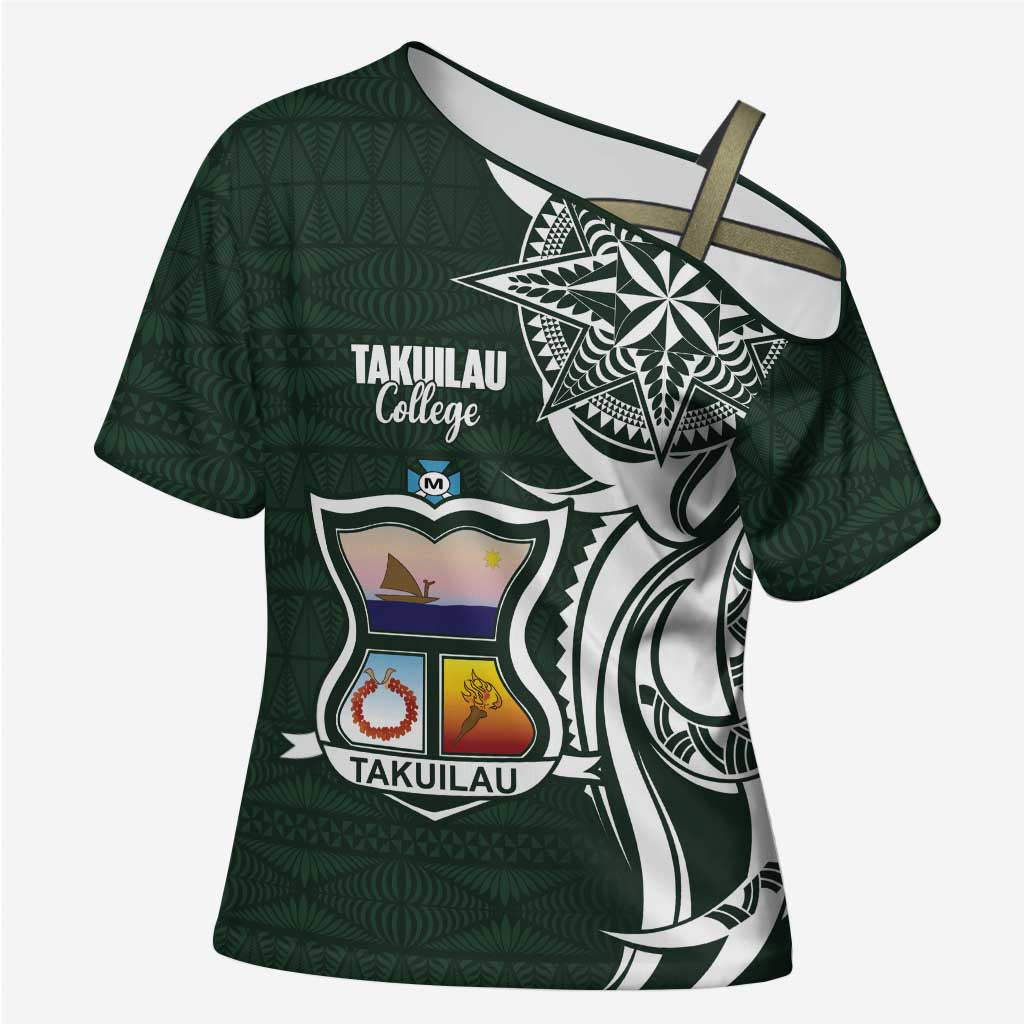 Personalised Tonga Takuilau College Cross Shoulder Shirt Est 1975 Tongan Ngatu Pattern - Polynesian Pride