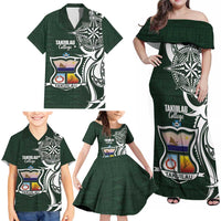 Personalised Tonga Takuilau College Family Matching Off Shoulder Maxi Dress and Hawaiian Shirt Est 1975 Tongan Ngatu Pattern - Polynesian Pride