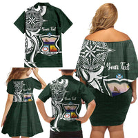 Personalised Tonga Takuilau College Family Matching Off Shoulder Short Dress and Hawaiian Shirt Est 1975 Tongan Ngatu Pattern - Polynesian Pride