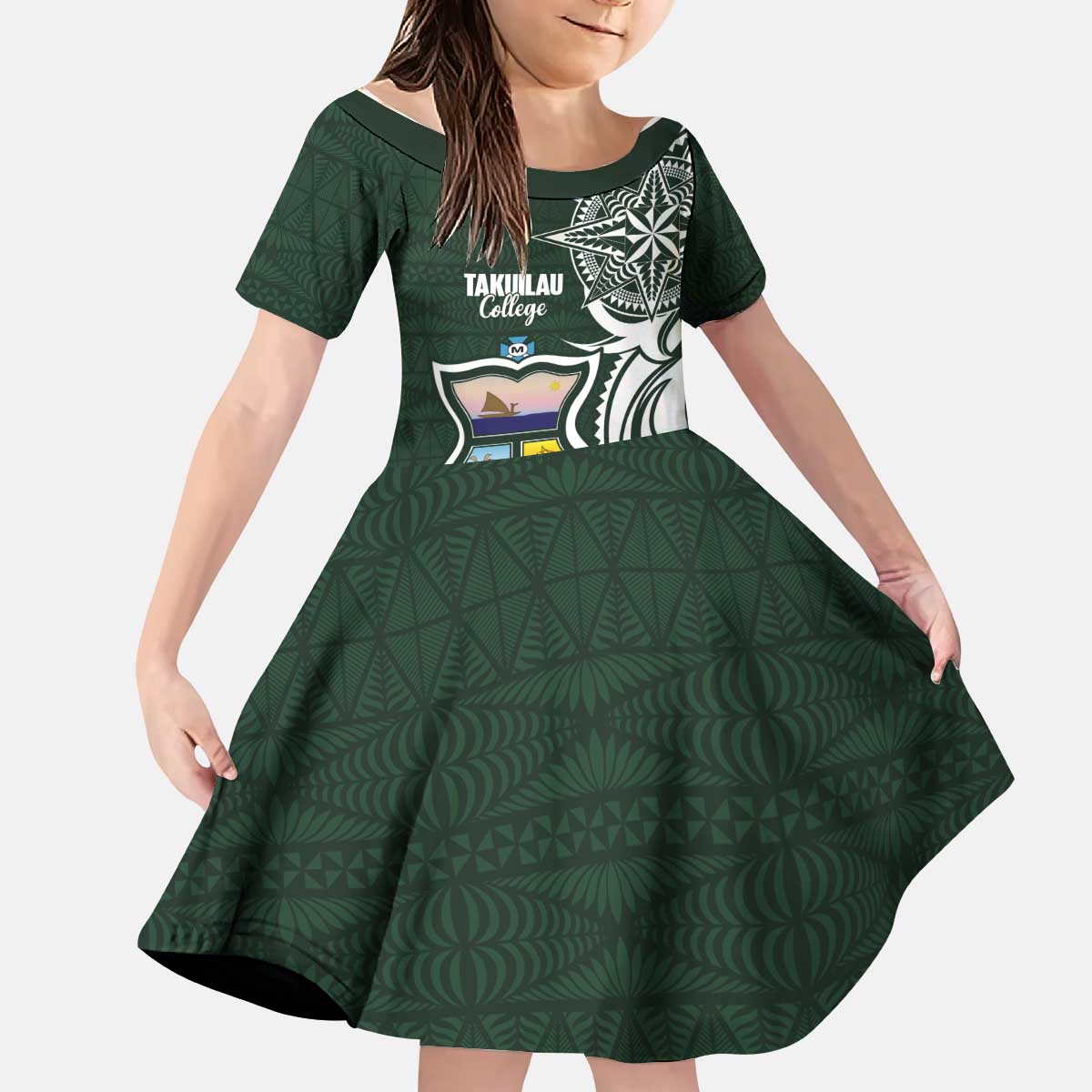 Personalised Tonga Takuilau College Kid Short Sleeve Dress Est 1975 Tongan Ngatu Pattern - Polynesian Pride