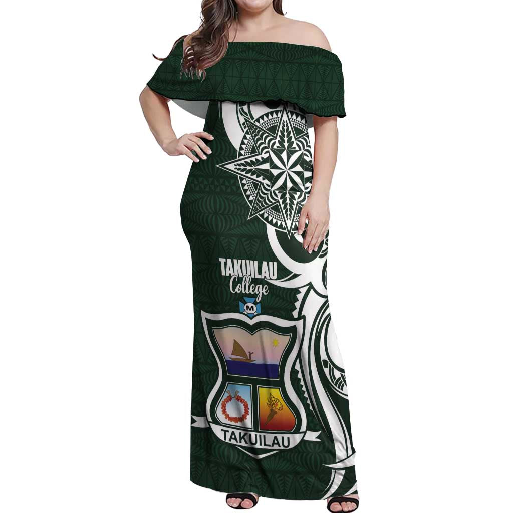 Personalised Tonga Takuilau College Off Shoulder Maxi Dress Est 1975 Tongan Ngatu Pattern - Polynesian Pride