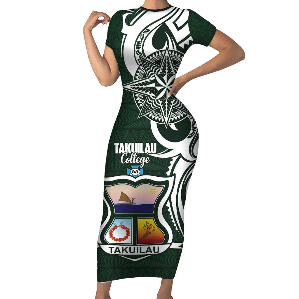 Personalised Tonga Takuilau College Short Sleeve Bodycon Dress Est 1975 Tongan Ngatu Pattern - Polynesian Pride