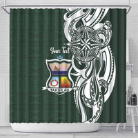 Personalised Tonga Takuilau College Shower Curtain Est 1975 Tongan Ngatu Pattern - Polynesian Pride