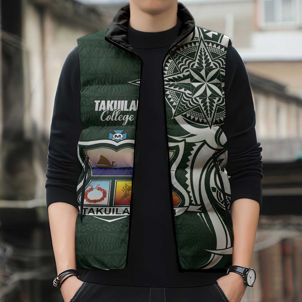 Personalised Tonga Takuilau College Sleeveless Puffer Jacket Est 1975 Tongan Ngatu Pattern - Polynesian Pride