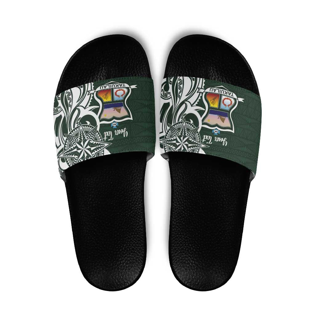 Personalised Tonga Takuilau College Slide Sandals Est 1975 Tongan Ngatu Pattern - Polynesian Pride