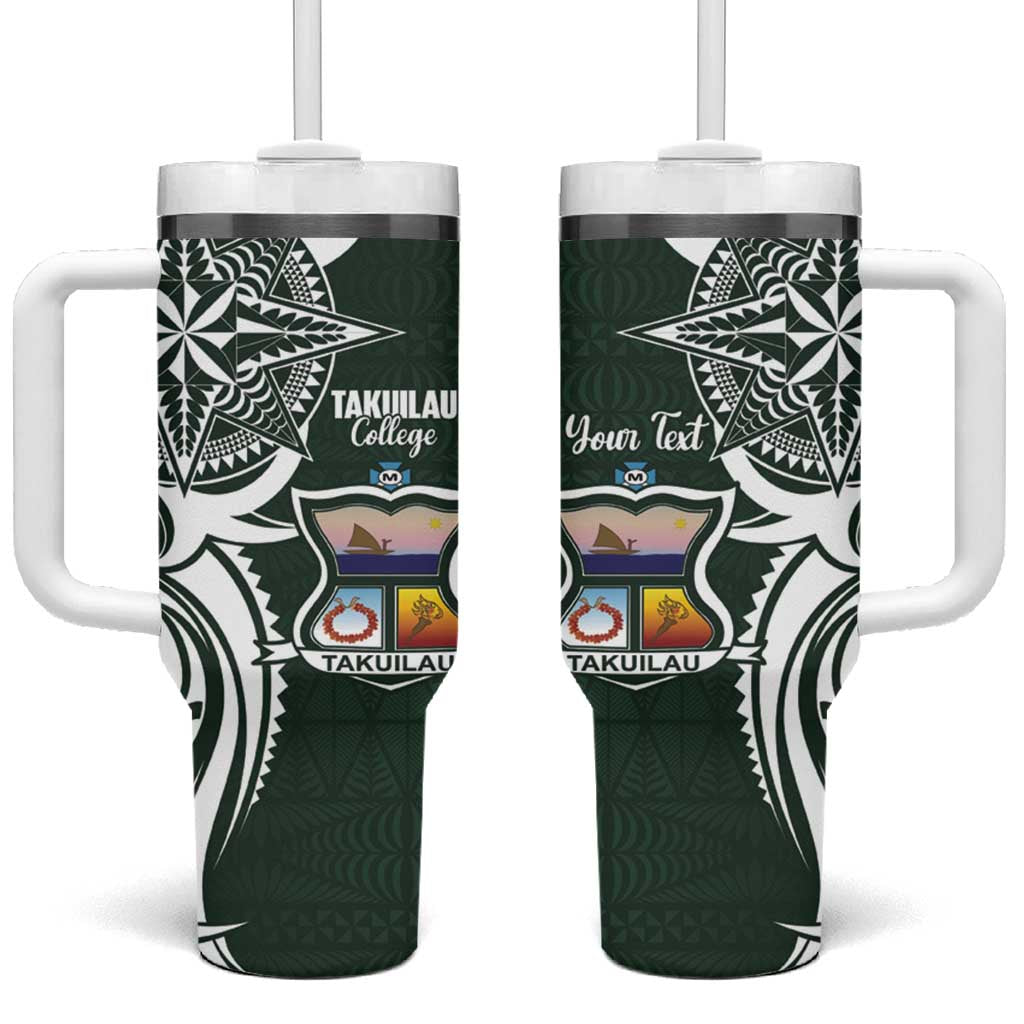 Personalised Tonga Takuilau College Tumbler With Handle Est 1975 Tongan Ngatu Pattern - Polynesian Pride