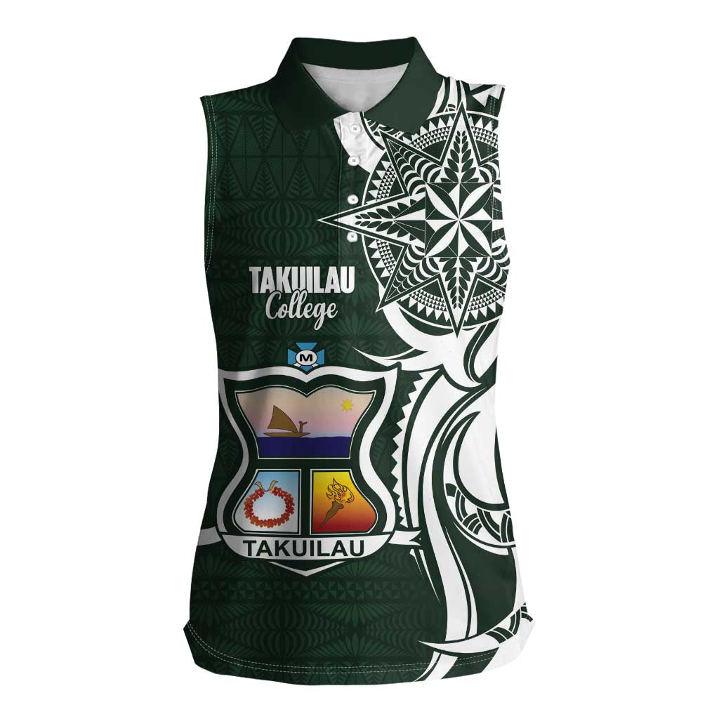 Personalised Tonga Takuilau College Women Sleeveless Polo Shirt Est 1975 Tongan Ngatu Pattern - Polynesian Pride