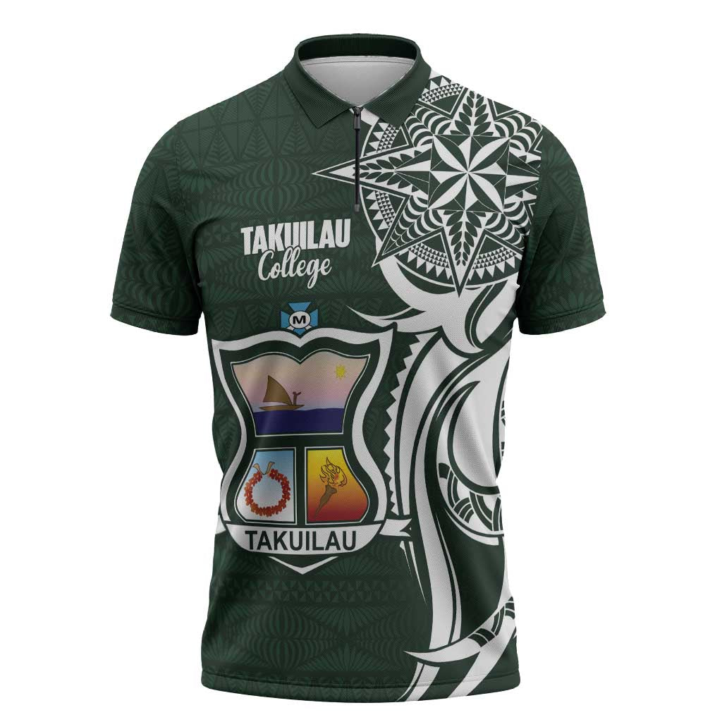 Personalised Tonga Takuilau College Zipper Polo Shirt Est 1975 Tongan Ngatu Pattern - Polynesian Pride