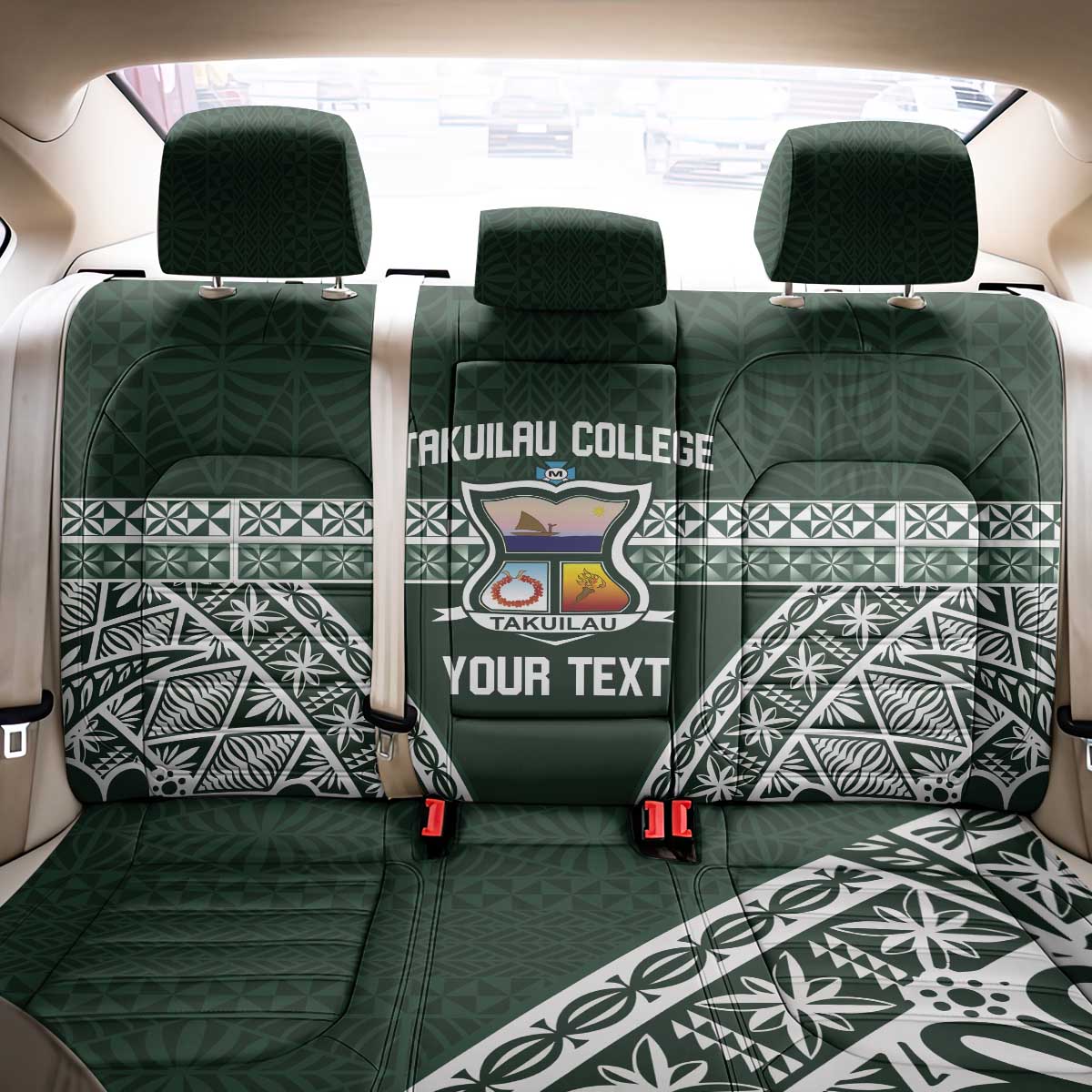 Personalised Tonga Takuilau College Back Car Seat Cover 50th Anniversary Ngatu Kupesi - Polynesian Pride