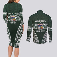 Personalised Tonga Takuilau College Couples Matching Long Sleeve Bodycon Dress and Long Sleeve Button Shirt 50th Anniversary Ngatu Kupesi - Polynesian Pride