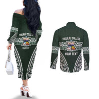 Personalised Tonga Takuilau College Couples Matching Off The Shoulder Long Sleeve Dress and Long Sleeve Button Shirt 50th Anniversary Ngatu Kupesi - Polynesian Pride