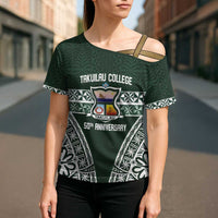 Personalised Tonga Takuilau College Cross Shoulder Shirt 50th Anniversary Ngatu Kupesi - Polynesian Pride