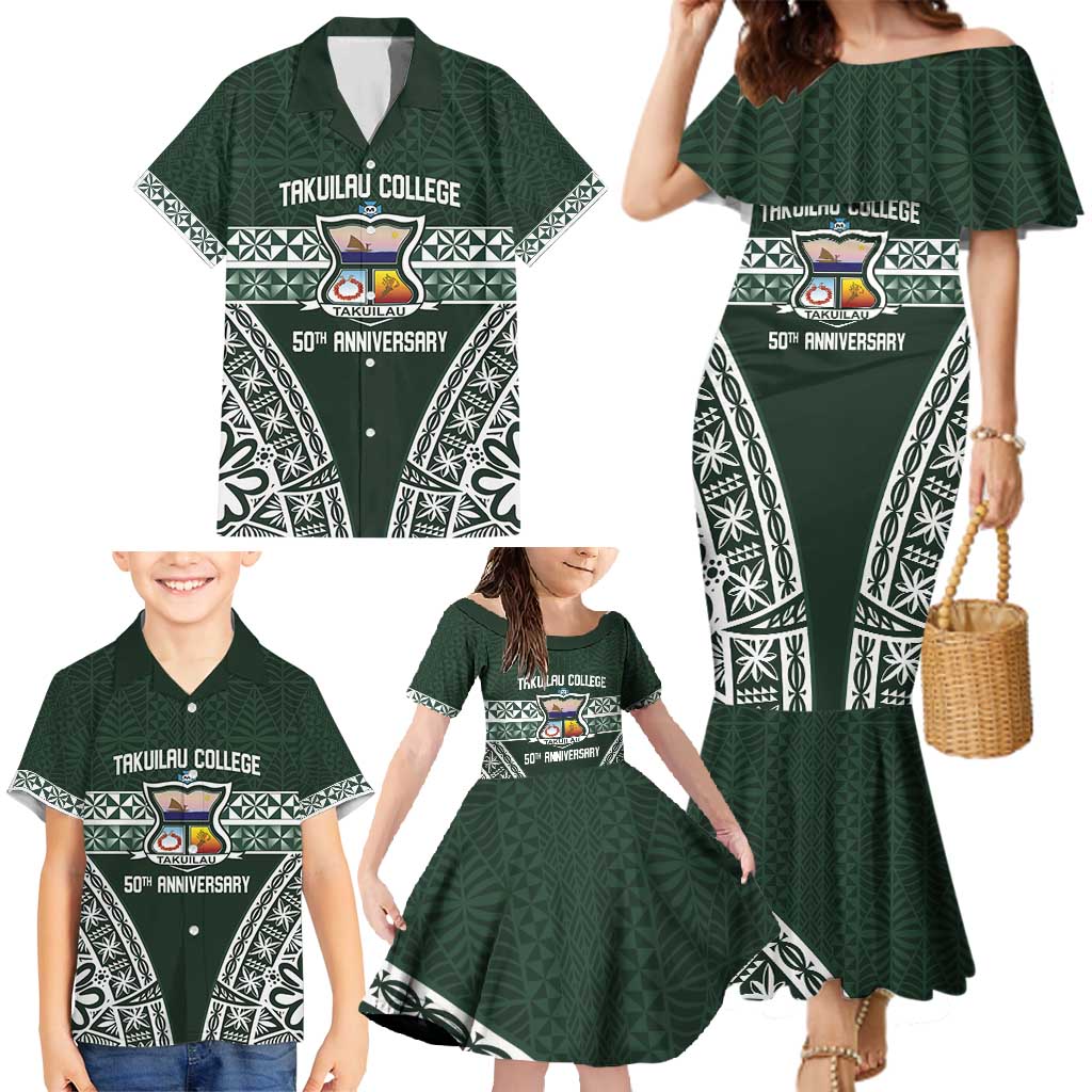 Personalised Tonga Takuilau College Family Matching Mermaid Dress and Hawaiian Shirt 50th Anniversary Ngatu Kupesi - Polynesian Pride