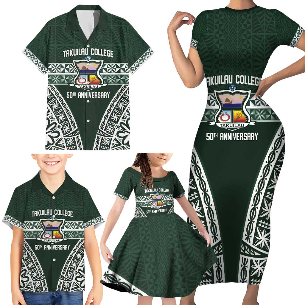 Personalised Tonga Takuilau College Family Matching Short Sleeve Bodycon Dress and Hawaiian Shirt 50th Anniversary Ngatu Kupesi - Polynesian Pride