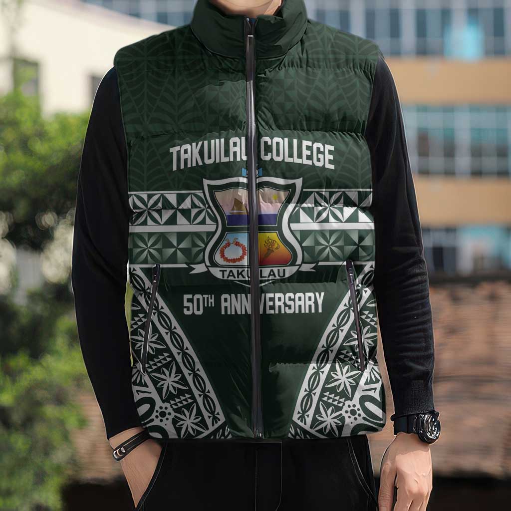 Personalised Tonga Takuilau College Sleeveless Puffer Jacket 50th Anniversary Ngatu Kupesi - Polynesian Pride