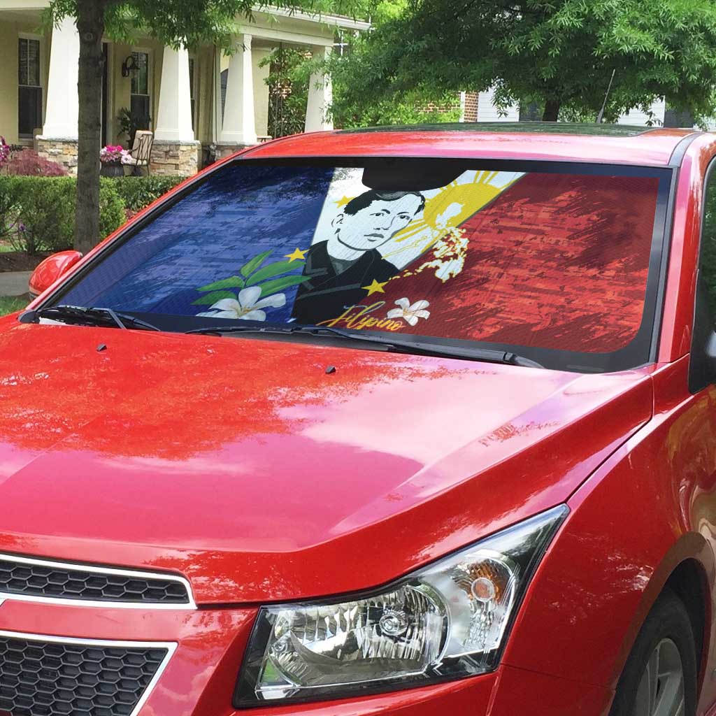 Philippines Rizal Day Auto Sun Shade Filipino Sampaguita Grunge Style - Polynesian Pride