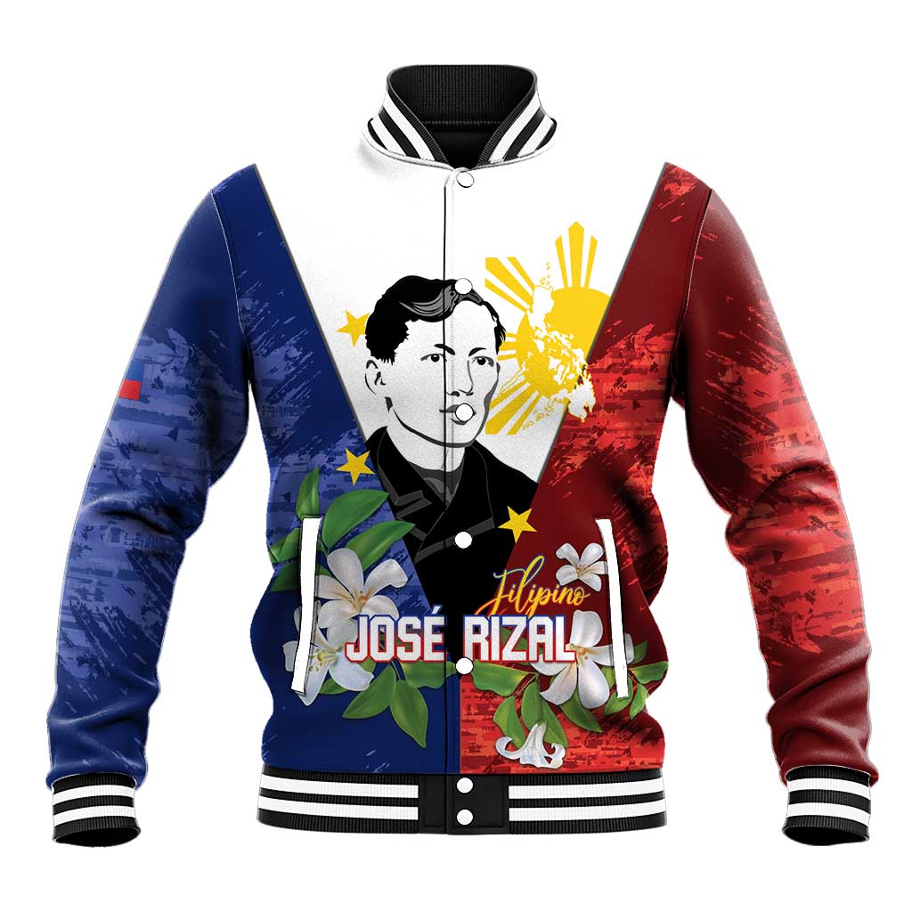 Philippines Rizal Day Baseball Jacket Filipino Sampaguita Grunge Style LT14 Unisex Blue - Polynesian Pride