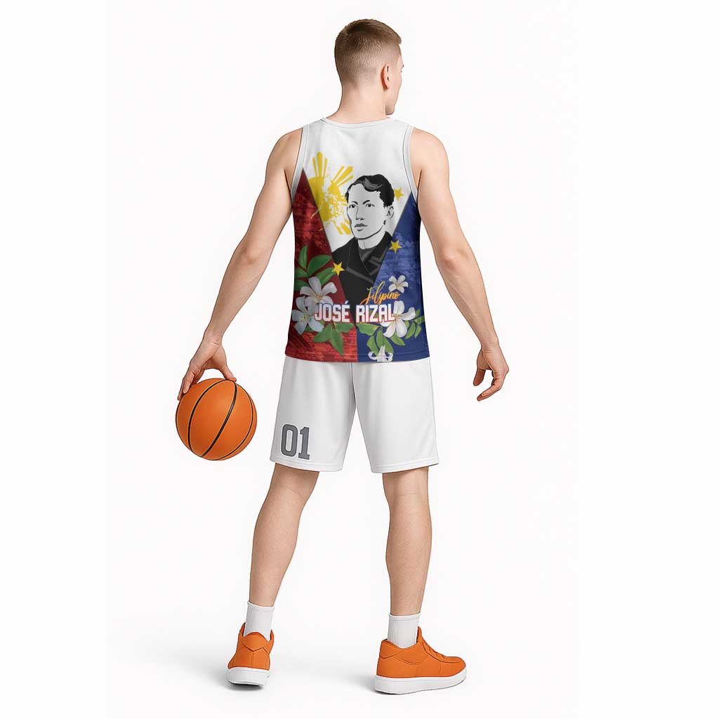 Philippines Rizal Day Basketball Jersey Filipino Sampaguita Grunge Style - Polynesian Pride