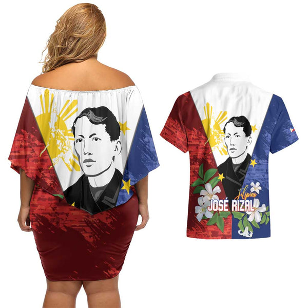 Chrollo Theme Gray Ink Splash Design Couples Matching Off Shoulder Short Dress and Hawaiian Shirt with Cross Weapon and Monochrome Aura Artwork TS04 main image 1