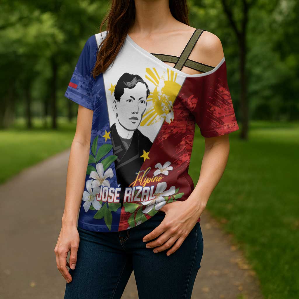 Philippines Rizal Day Cross Shoulder Shirt Filipino Sampaguita Grunge Style - Polynesian Pride