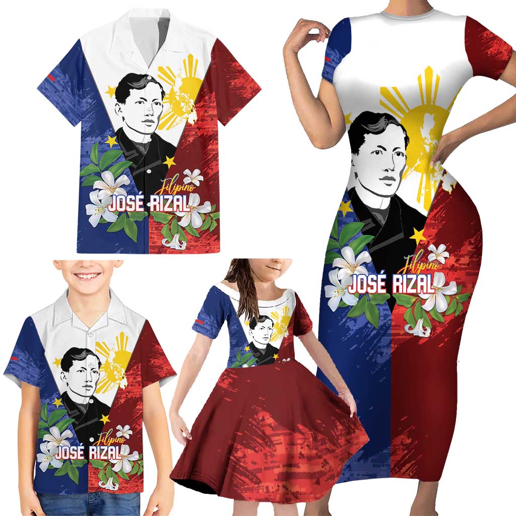 Philippines Rizal Day Family Matching Short Sleeve Bodycon Dress and Hawaiian Shirt Filipino Sampaguita Grunge Style - Polynesian Pride