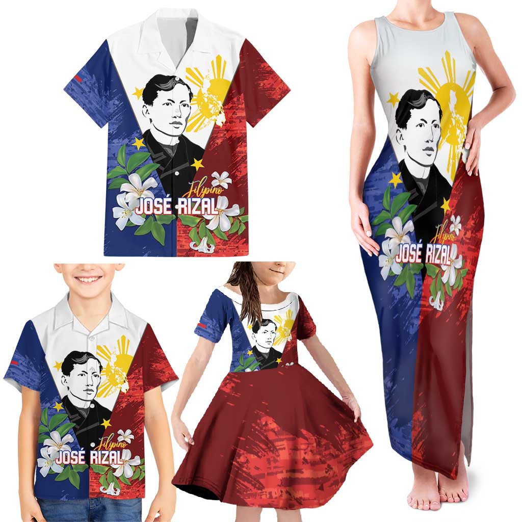 Philippines Rizal Day Family Matching Tank Maxi Dress and Hawaiian Shirt Filipino Sampaguita Grunge Style - Polynesian Pride