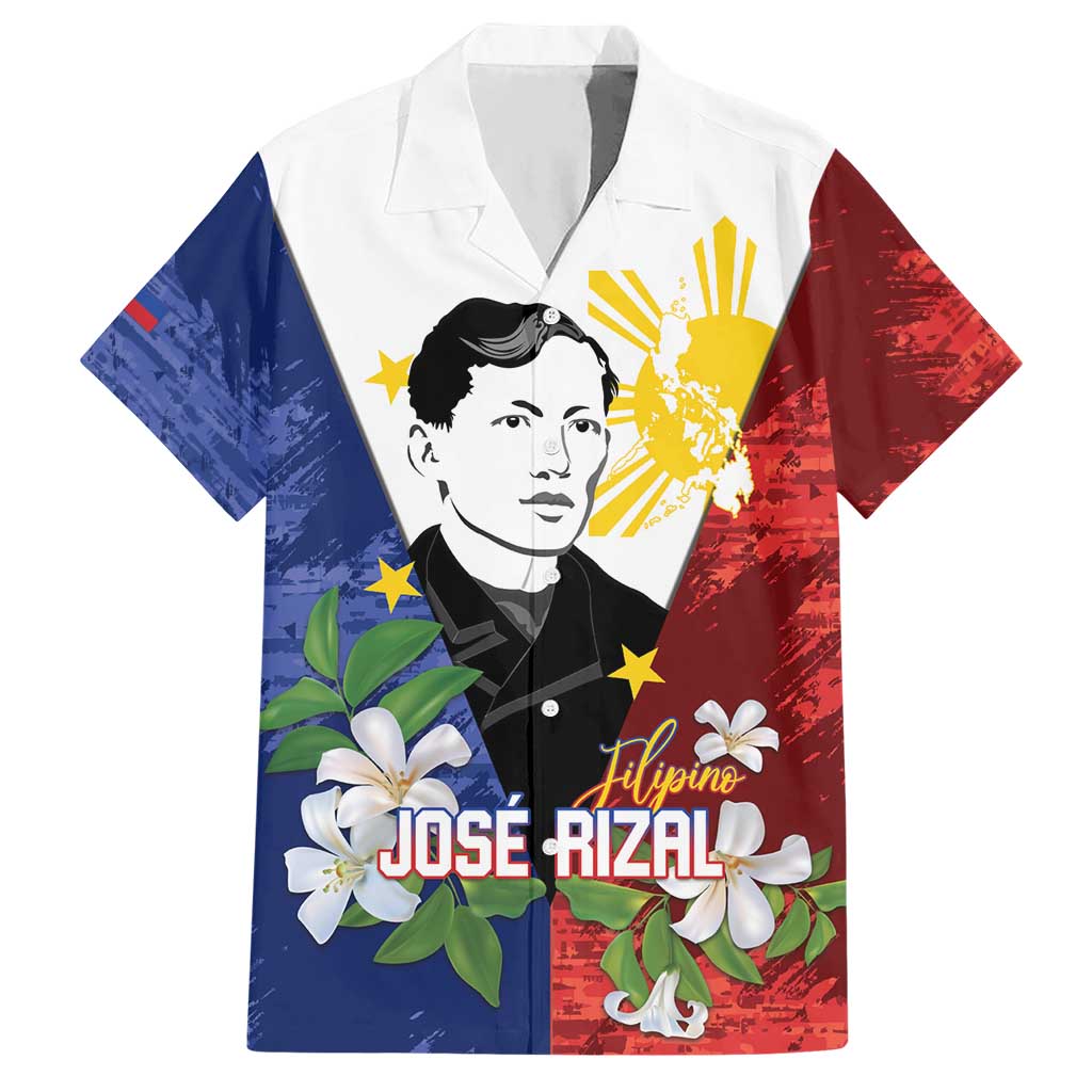 Philippines Rizal Day Hawaiian Shirt Filipino Sampaguita Grunge Style LT14 Blue - Polynesian Pride