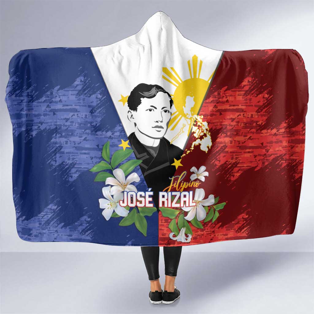 Philippines Rizal Day Hooded Blanket Filipino Sampaguita Grunge Style LT14 One Size Blue - Polynesian Pride
