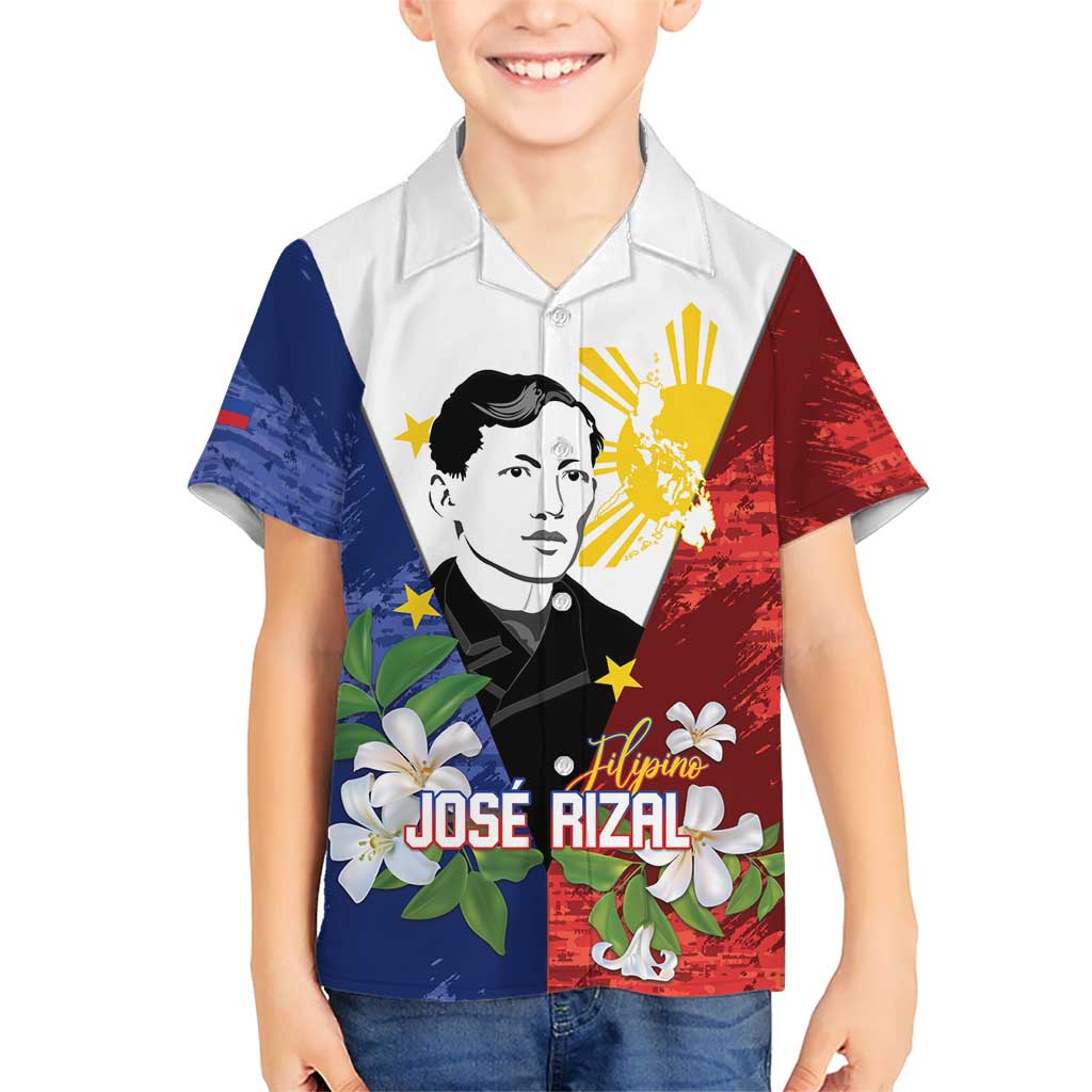 Philippines Rizal Day Kid Hawaiian Shirt Filipino Sampaguita Grunge Style LT14 Kid Blue - Polynesian Pride