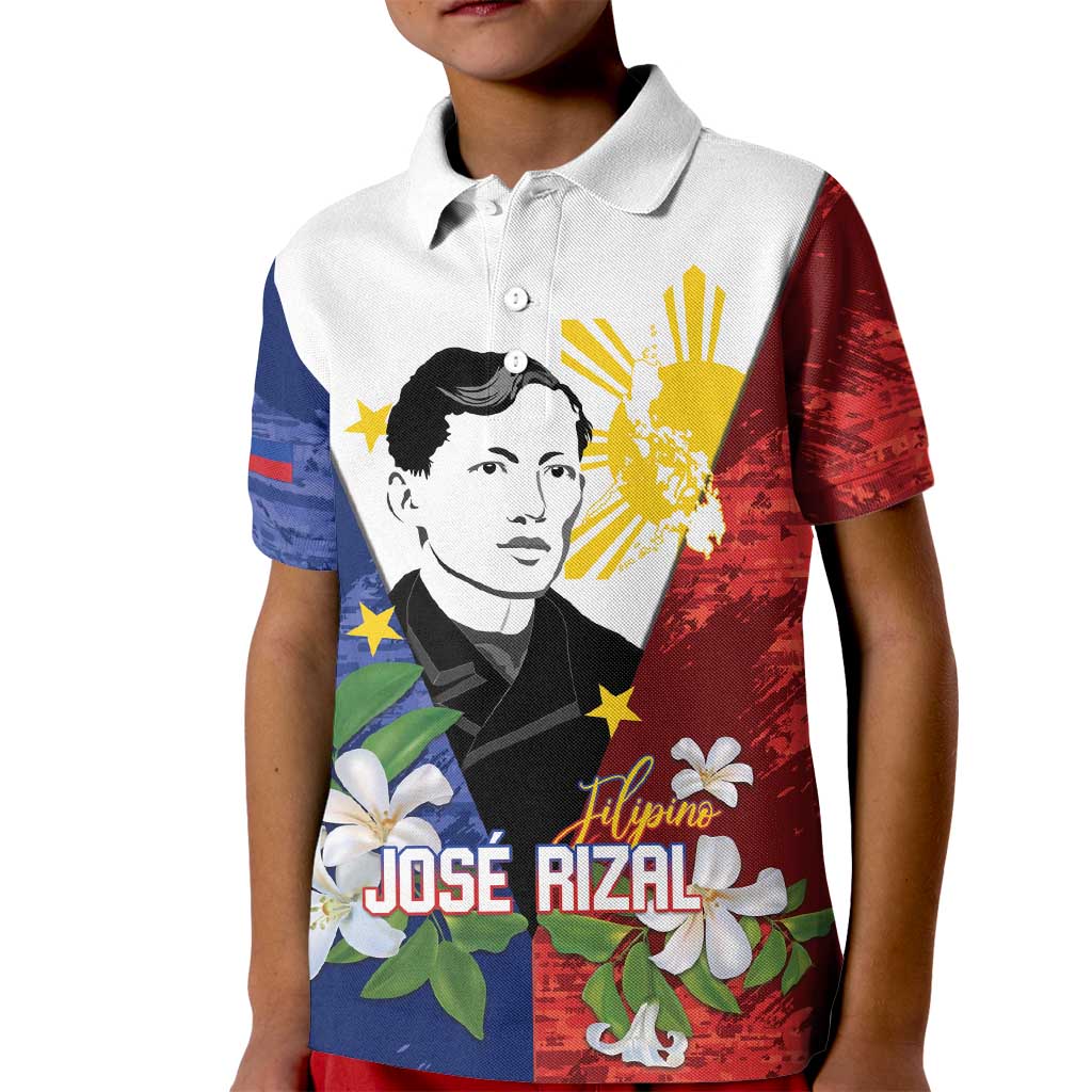 Philippines Rizal Day Kid Polo Shirt Filipino Sampaguita Grunge Style LT14 Kid Blue - Polynesian Pride