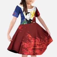 Philippines Rizal Day Kid Short Sleeve Dress Filipino Sampaguita Grunge Style - Polynesian Pride