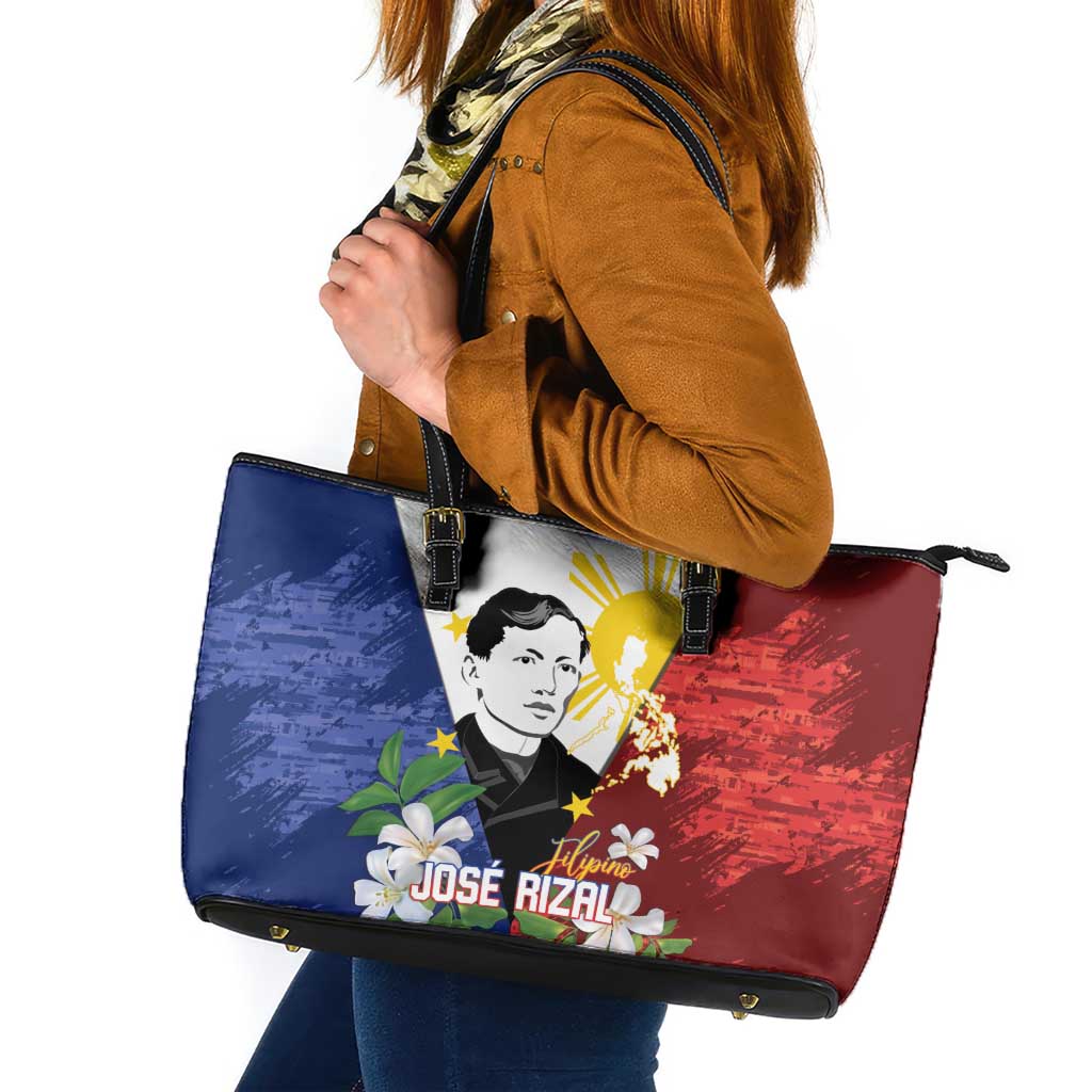 Philippines Rizal Day Leather Tote Bag Filipino Sampaguita Grunge Style LT14 Blue - Polynesian Pride