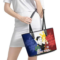 Philippines Rizal Day Leather Tote Bag Filipino Sampaguita Grunge Style - Polynesian Pride