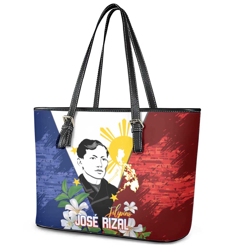 Philippines Rizal Day Leather Tote Bag Filipino Sampaguita Grunge Style - Polynesian Pride